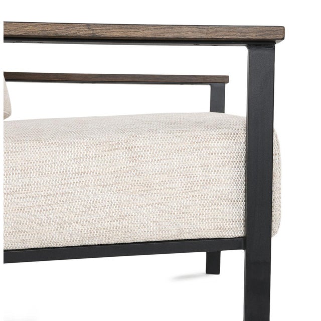Wood Iron Frame Oak & Linen Arm Chair For Sale - Image 7 of 9