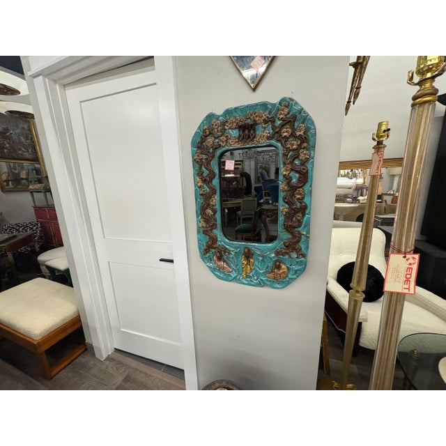 Hollywood Regency 1950s Italian Modern Ceramic Mirror For Sale - Image 3 of 7