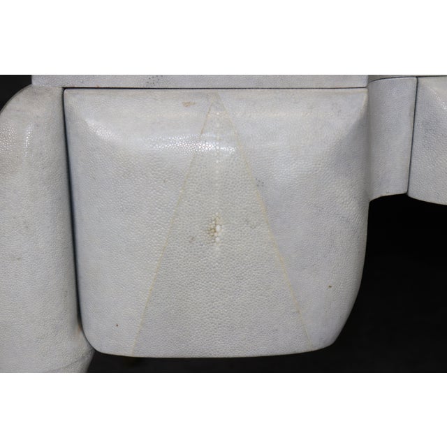 White Art Deco Style Maitland Smith Brass Shagreen Printed Leather Desk For Sale - Image 8 of 13