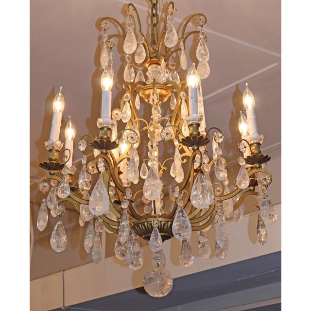 2000 - 2009 Schonbek Versailles French Louis XV Style Rock Crystal Gold 8 Light Chandelier For Sale - Image 5 of 12