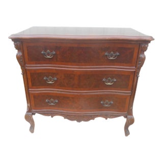 Gorgeous Antique French Carved Burl Mahogany Chest of Drawers For Sale