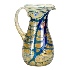 Murano Glass Pitcher in Iridescent Gold With Blue Streaks