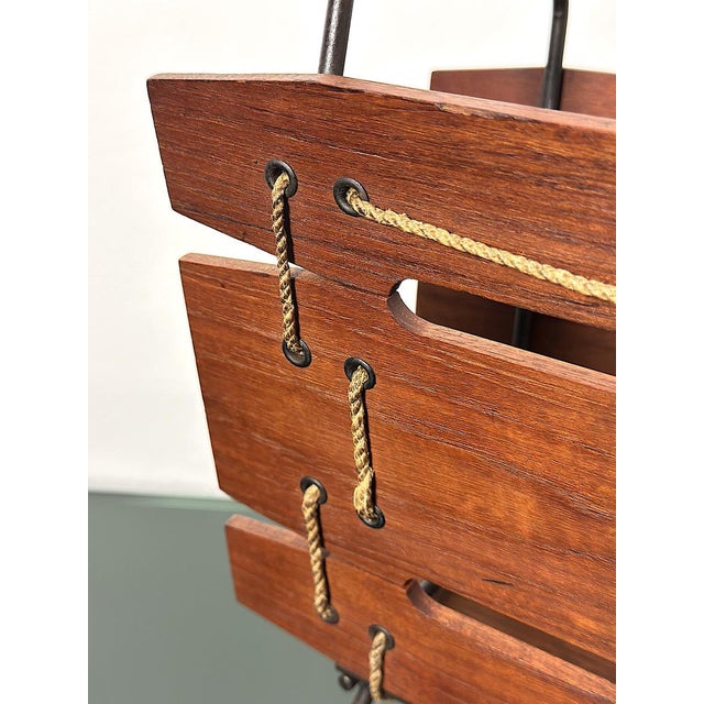 Vintage Italian Wood and Metal Magazine Rack, 1960s For Sale - Image 4 of 9