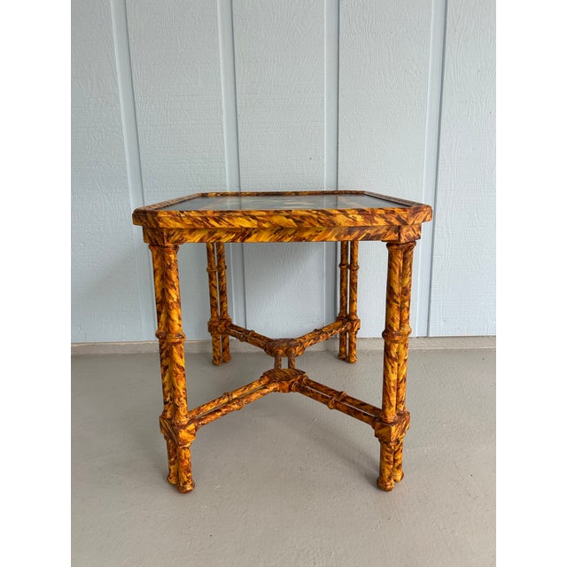 Brown 1950s English Regency Table by Brandt-Hand Paint Top-Faux Bamboo Base With Faux Tortoiseshell Finish For Sale - Image 8 of 12