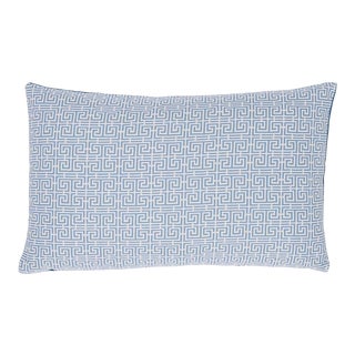 Schumacher Chinois Fret 20" Lumbar Pillow in Sky & Ivory For Sale