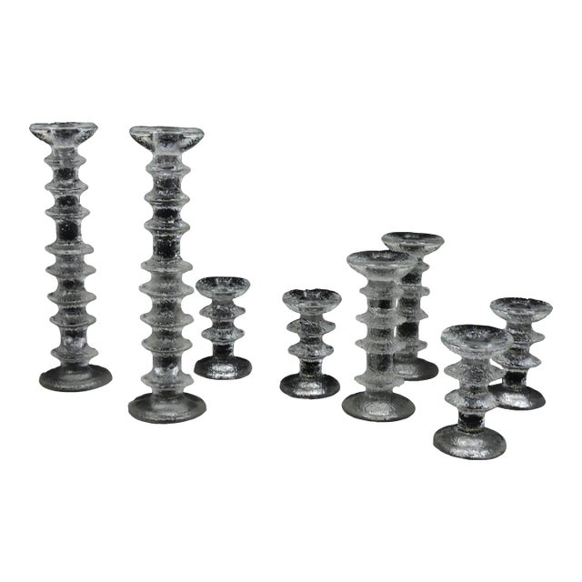 1970s Iittala Festivo Glass Candlesticks by Timo Sarpaneva - Set of 8 For Sale