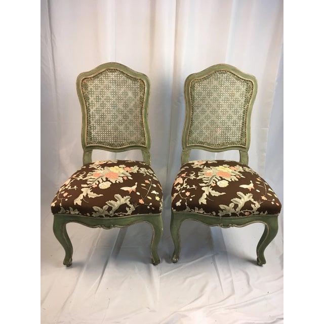 1900s Hollywood Regency Palm Beach Style Cane Back Chairs - a Pair For Sale - Image 4 of 4
