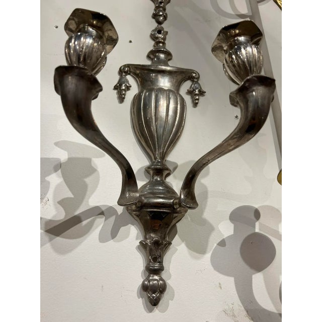 1920s Neoclassical Silver Plated Sconces With 2 Lights - a Pair For Sale - Image 4 of 7