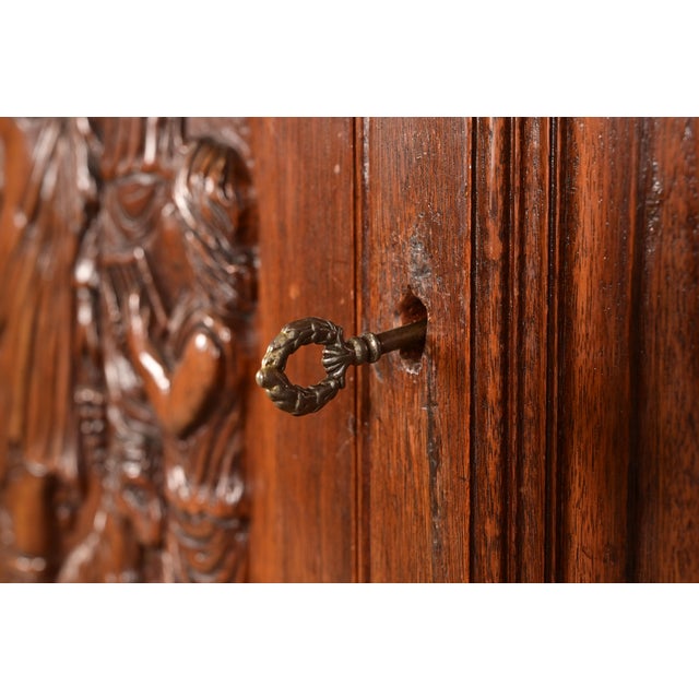 Brown Antique French Renaissance Revival Carved Walnut Bookcase or Bar Cabinet, Circa 1890s For Sale - Image 8 of 15