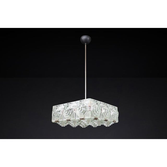 Mid-Century Bohemian Modern Glass & Chrome Chandelier, Czechoslovakia, 1970s For Sale - Image 4 of 10