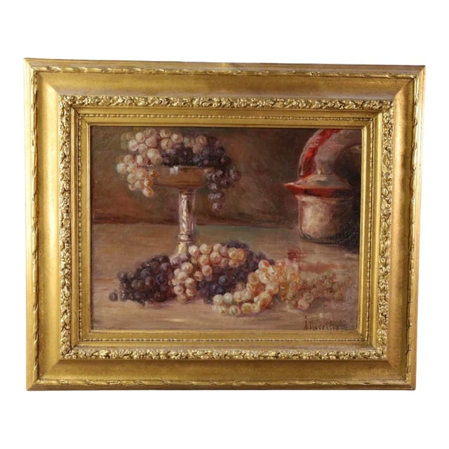 Antique Still Life Oil Painting of Grapes by Novellio For Sale