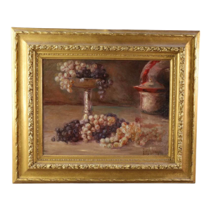 Antique Still Life Oil Painting of Grapes by Novellio