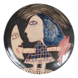 Woman and Fish and the Moon Ceramic by Corneille, 1990s