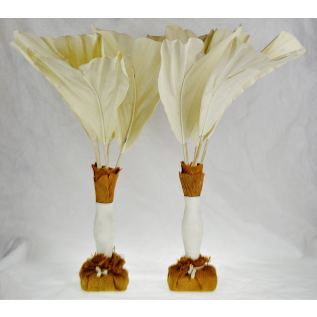 Vintage Burlap & Fabric Palm Tree Table Top Decor a Pair Make Fair