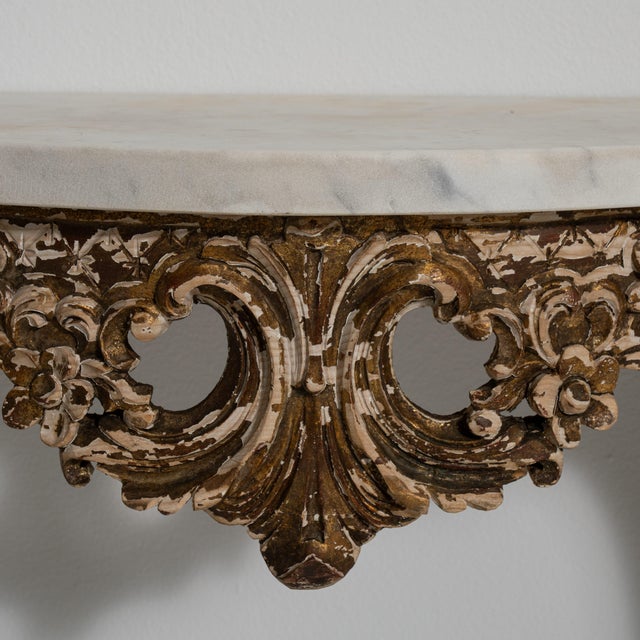 Baroque Patinated Console Table with Marble Top, Antique, France, 19th Century For Sale - Image 11 of 12