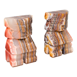 Pair of Vintage Aztec Figure Bookends, Banded Agate, Book Rest, Art Deco, c.1930