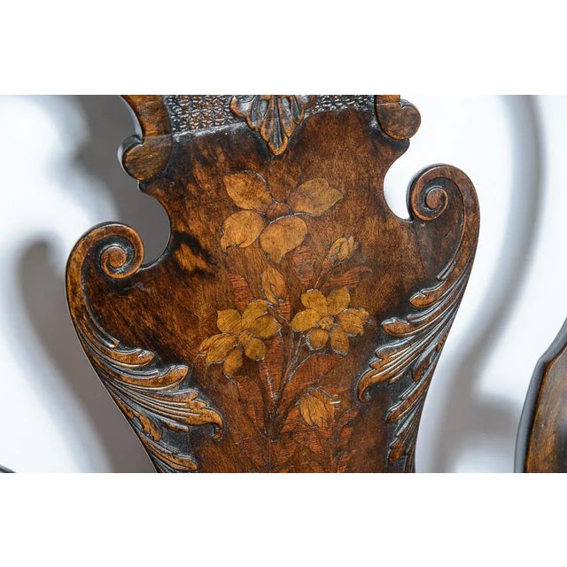European Painted and Carved Inlaid Armchairs a Pair For Sale - Image 4 of 10