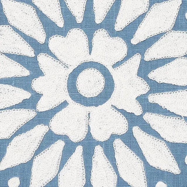 Boho Chic Sample- Schumacher Castanet Embroidery Fabric in Chambray For Sale - Image 3 of 3