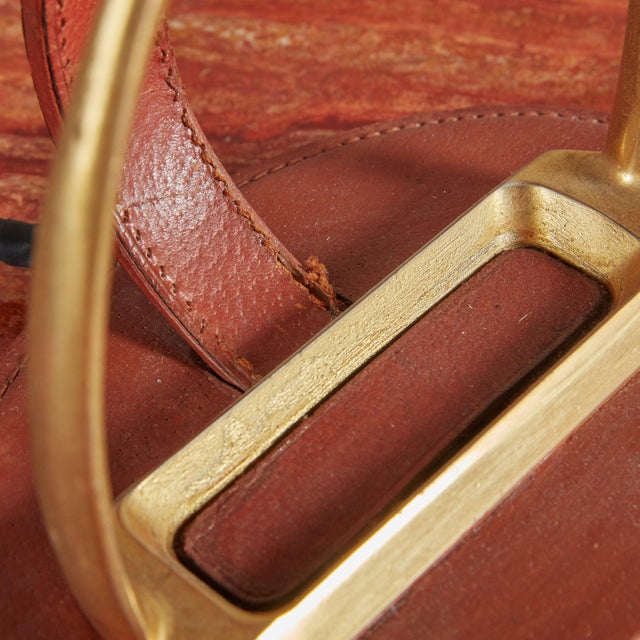 Leather + Brass Table Lamp by Longchamp, France 1950s For Sale - Image 10 of 10