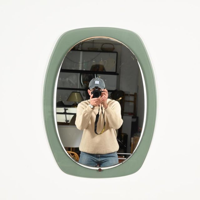 Oval Sage Green Beveled Mirror from Cristal Art, Italy, 1960s For Sale - Image 3 of 17