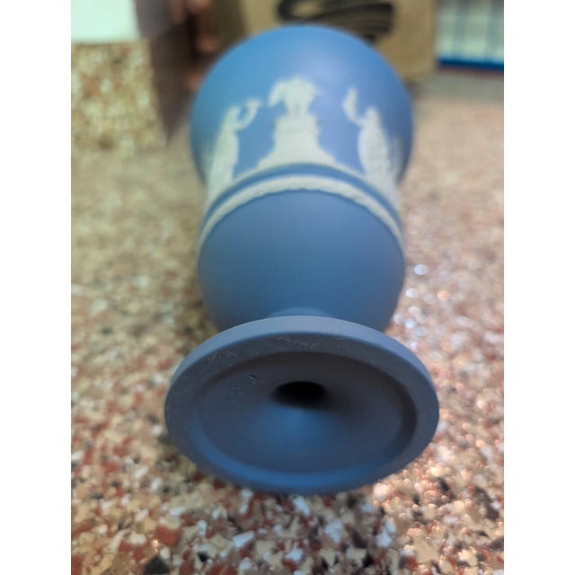 Vintage Wedgewood Pottery Stoneware Blue Jasperware Footed Vase For Sale In Houston - Image 6 of 7