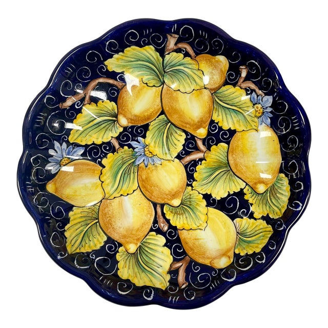 Hand Painted Italian Ceramic Decorative Wall Plate With Lemons For Sale