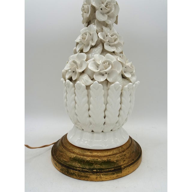 Mid-Century Modern Spanish Ceramic Applied Flowers Lamp from Bondia, 1940s For Sale - Image 3 of 18