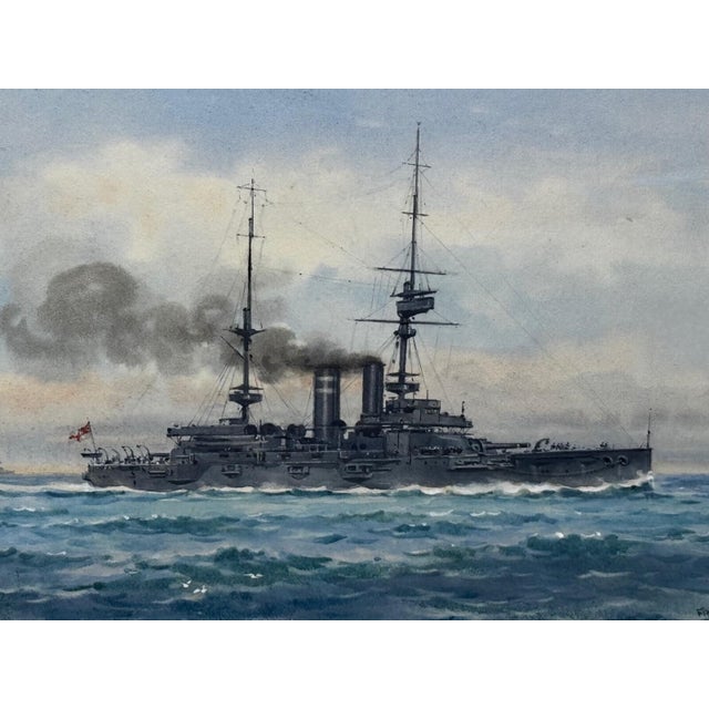 Frank Watson Wood Painting HMS London Signed First World War Royal Navy Watercolour Historic Anstice and Dardanelles Associations For Sale - Image 4 of 18