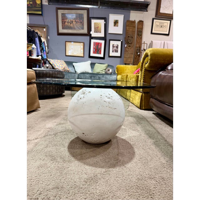Postmodern Late 20th Century Postmodern Waterfall Glass Coffee Table With Plaster Orb Base For Sale - Image 3 of 7
