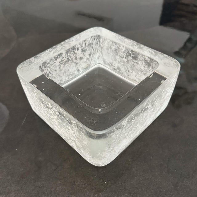 Karl Springer square white Venetian glass bowl, catchall, candy dish, 1980s. Produced by Seguso and signed on the...