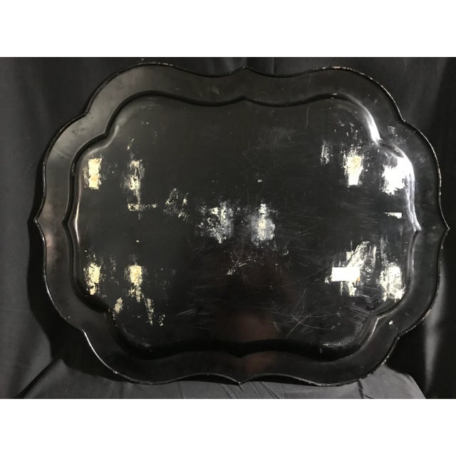 19th Century Floral Painted French Tole Antique Table Tray For Sale - Image 10 of 13