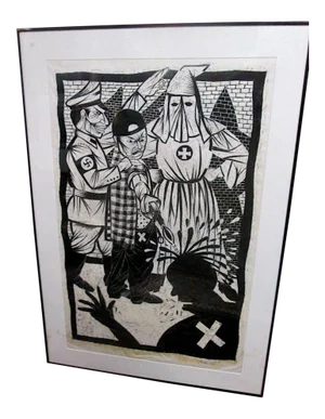 Original Vintage Large Signed/Numbered/Dated. Thom Shaw Ltd. Ed. Urban Art Woodblock Print "The Malcolm X Paradox: A Klan Alliance #2"
