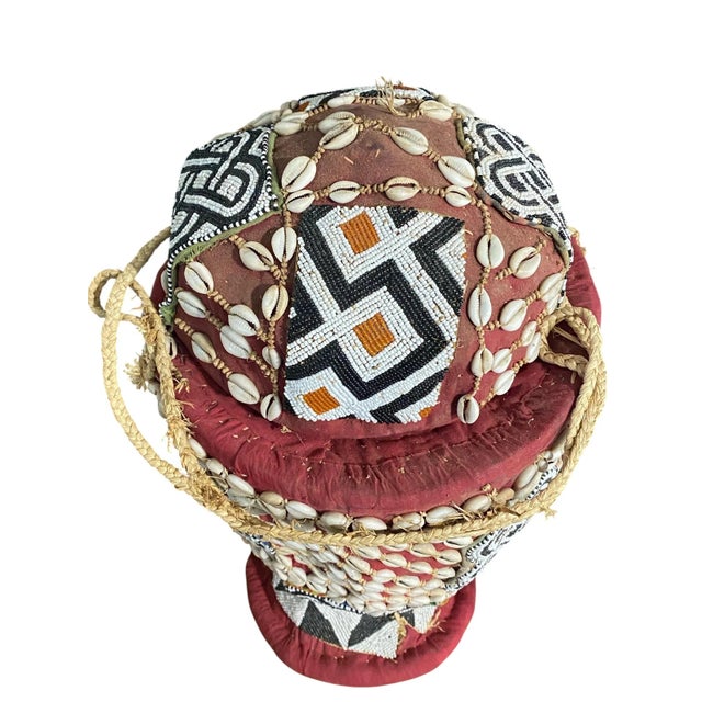 Vintage Large Kuba Royal Beaded Basket Congo 22" H For Sale In New York - Image 6 of 8