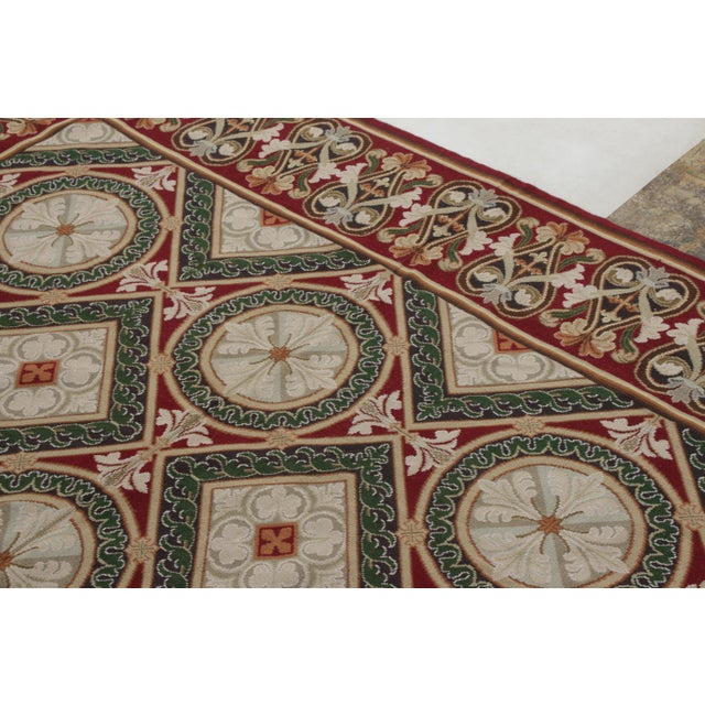 Rug & Kilim Rug & Kilim’s Transitional Style Needlepoint Rug, Red,Green Floral Pattern For Sale - Image 4 of 6