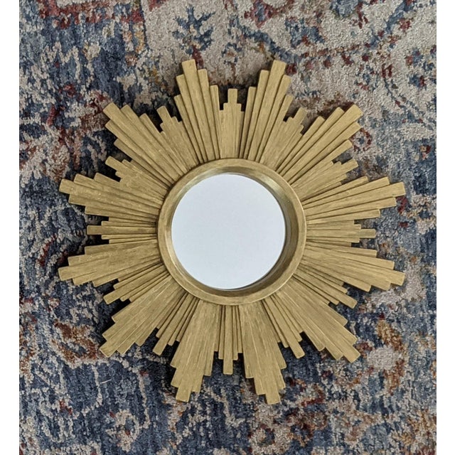 Modern Small Gold Sunburst Wall Mirror For Sale - Image 3 of 7