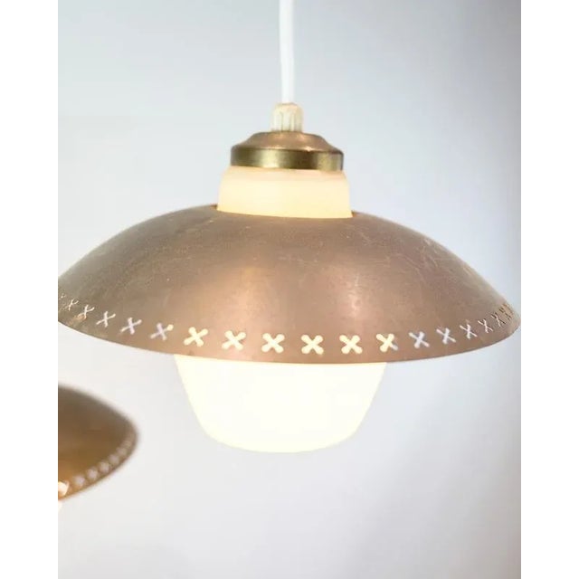 Bent Karlby Vintage 3-Arm Ceiling Pendant in Opal Glass and Brass by Bent Karlby, 1950s For Sale - Image 4 of 13