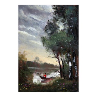 Man in Canoe, Erik Freyman Oil With Pastels on Paper For Sale