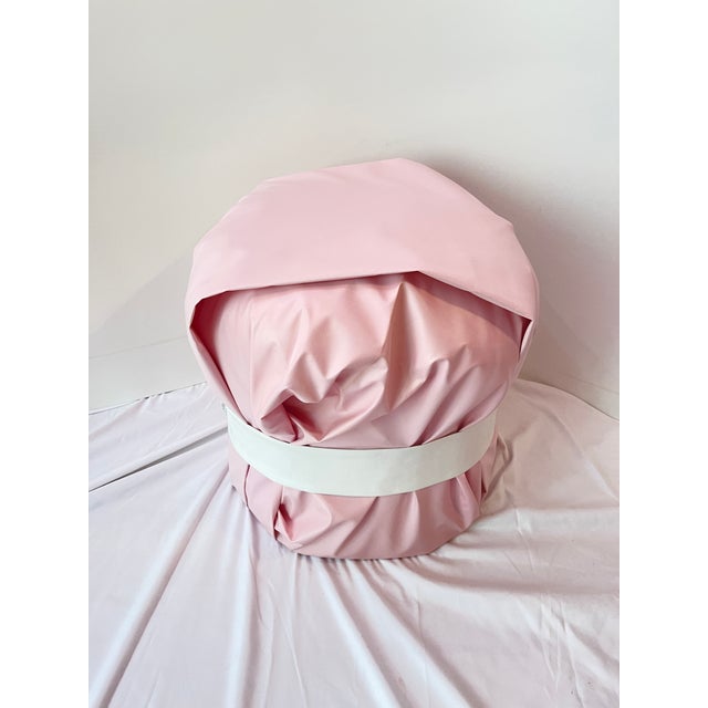 Modern Large Pink Leather Art Deco Pouf Ottoman Silver For Sale - Image 4 of 11