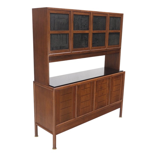 Dunbar Walnut Two Part Sideboard Credenza Breakfront Carved Slate Inserts MINT! For Sale