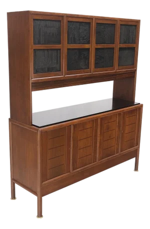 Dunbar Walnut Two Part Sideboard Credenza Breakfront Carved Slate Inserts MINT!