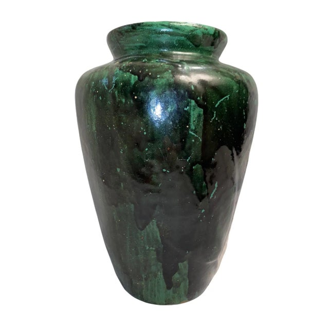 Ceramic 1920s Zanesville Tobacco Leaf Multi-Toned Green Glaze #102 Vase For Sale - Image 7 of 7