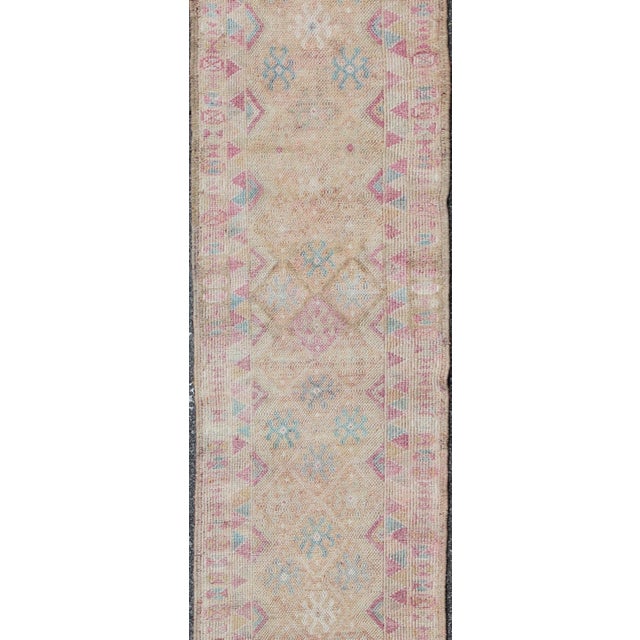 Tribal Long Vintage Turkish Runner With Geometric Design in Light Purple and Gold 2'11 X 15'8 For Sale - Image 3 of 9