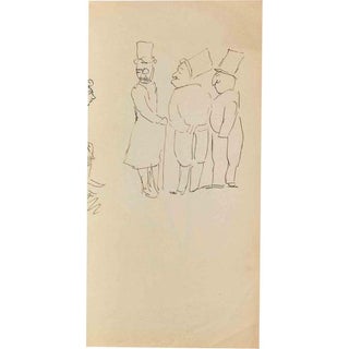 Mino Maccari, The Gentlemen, Charcoal and Watercolor, 1960s For Sale