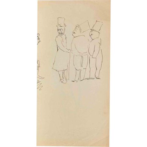 Mino Maccari, The Gentlemen, Charcoal and Watercolor, 1960s For Sale