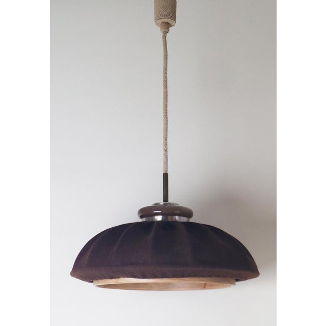Mid-Century Modern Pendant Lamp in Brown Fabric, Wood and Glass from Doria Leuchten, Germany, 1970s For Sale - Image 14 of 18