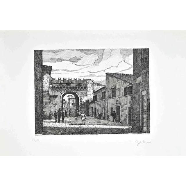 Modern Giuseppe Malandrino, Borgo Pio, Rome, Etching, 1970 For Sale - Image 3 of 3