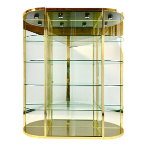 1980s Vintage Hollywood Regency Boho Chic Large Brass & Glass Display Cabinet - 3 Piece Unit