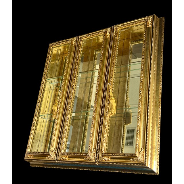 Neoclassical Classical Italian Gold Curio Wall Display Cabinet With Bevelled Mirrors by Pita S R L, Italy For Sale - Image 3 of 13