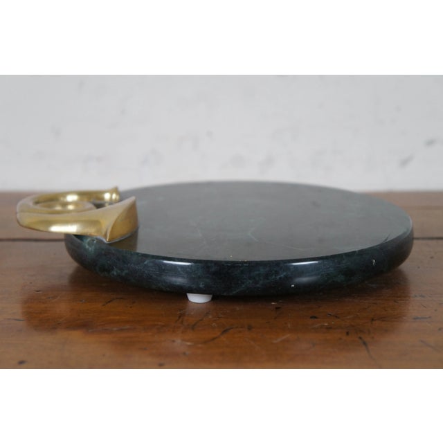 Metal Vintage Green Marble Brass French Horn Cheese Plate Serving Tray For Sale - Image 7 of 12