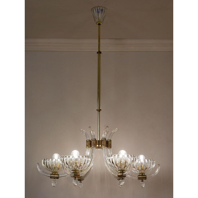 Mid-Century Murano Glass 6-Light Chandelier attributed to Archimede Seguso for Seguso Vetri d'Arte, 1940s For Sale - Image 8 of 14